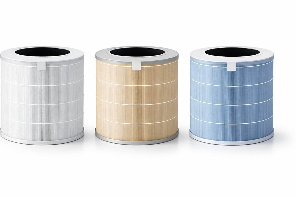 White, cream, and light blue HEPA air filters