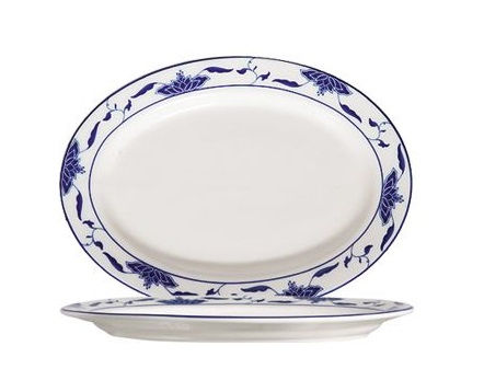 CAC Blue Lotus Porcelain Platter in Bone White and Blue, 10.25"