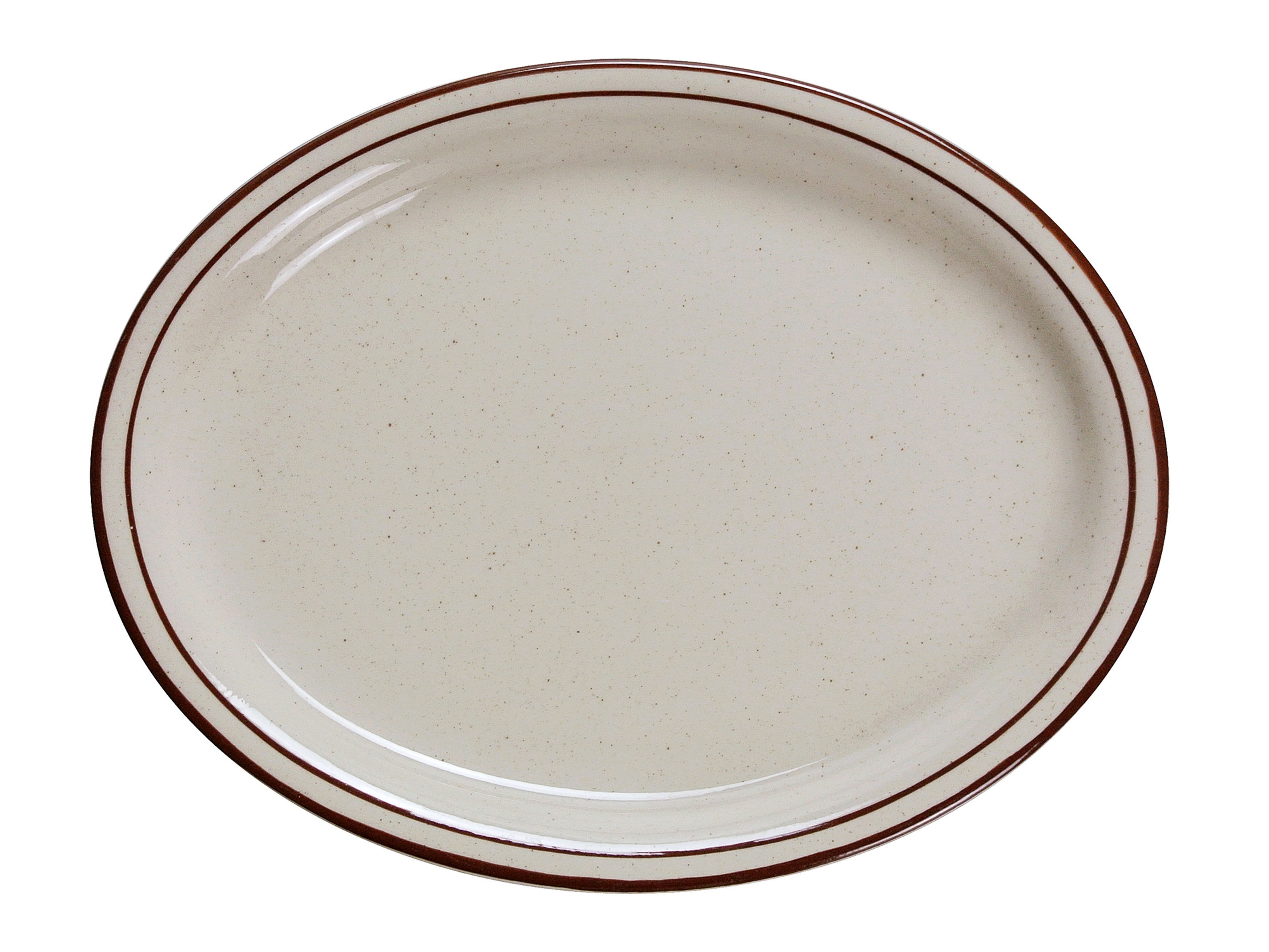Yanco Brown Speckled Oval Porcelain Platter in American White, 9.5"