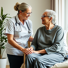 A professional caregiver providing care while a family member takes time to rest.png