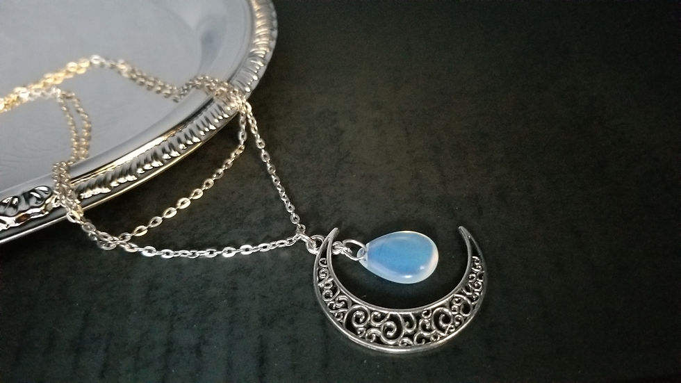 Thumbnail: Handmade Multi-strand Silver Moon & Gemstone Necklace. Double Chain Moonstone.