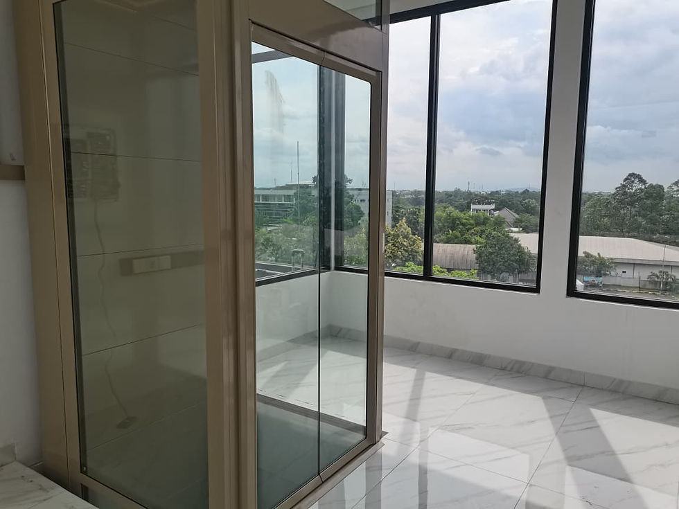 High angle view of a sleek home lift door opening in a modern house
