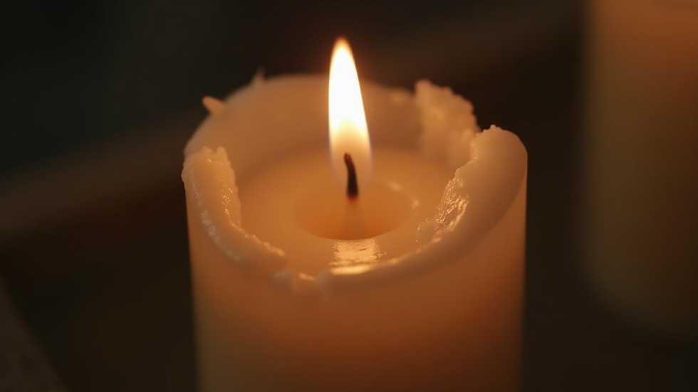 Close-up view of a trimmed candle wick burning evenly
