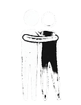 simple white icon of two people supporting one another against black background, make it l