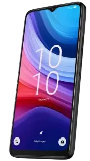 Studio photography of a smartphone displaying a colorful, abstract wavy background with the time 10:10. The aesthetic is clean, modern, and tech-focused.