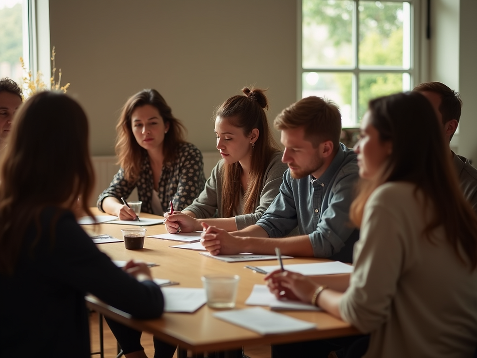 writers around a table brainstorming in a writers room