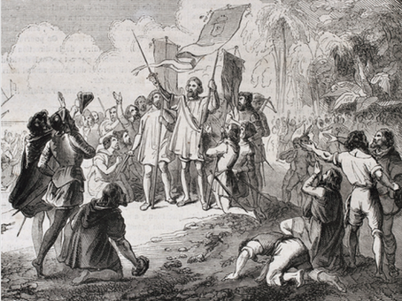 Columbus lands on an island, which he calls San Salvador