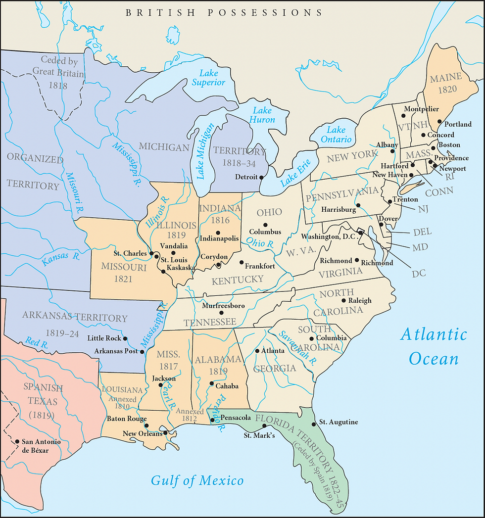 The United States in 1822, following the Missouri Compromise
