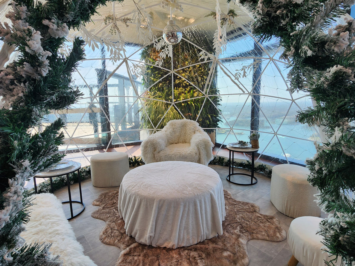 Festive corporate dome installation styled for Christmas