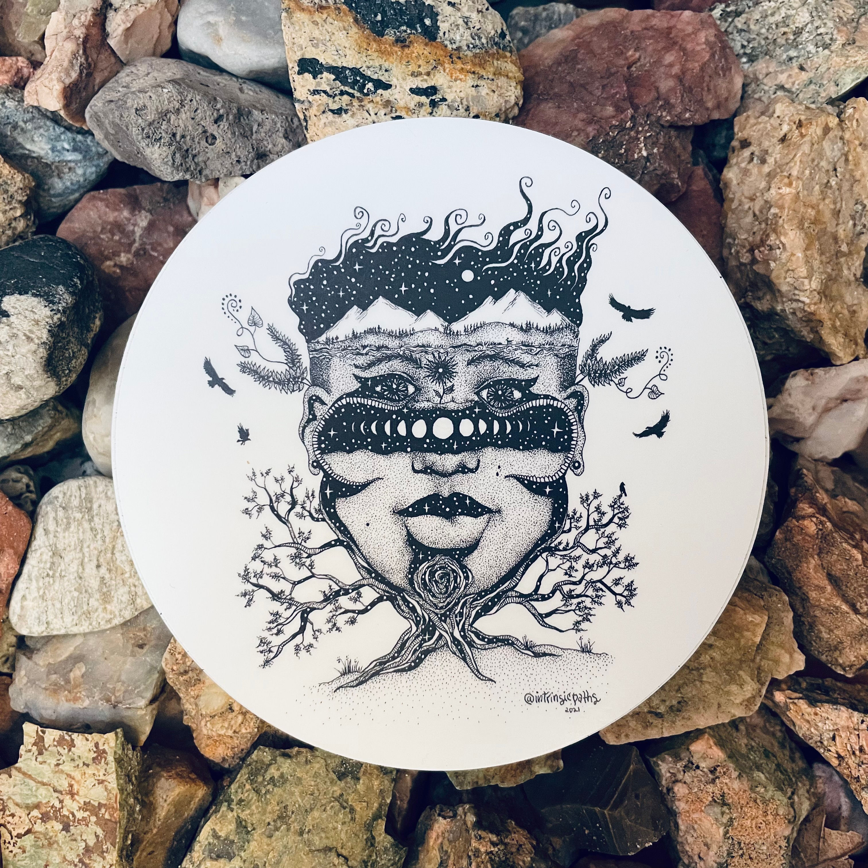 earth integration 5 (moon face) sticker 4x4