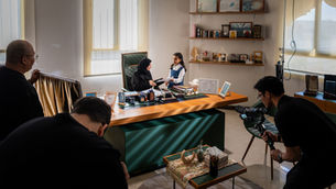 Filming a directed scene of an Akhlaquna Junior 2026 winner with her teacher for the film series