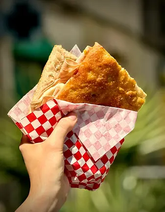 Mortadella and cheese focaccia sandwich