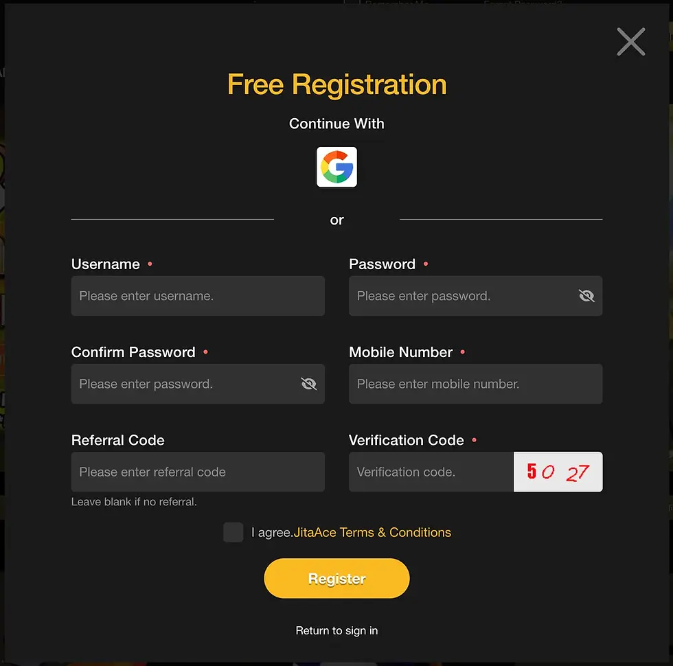 JitaAce registration page