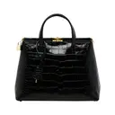 Thumbnail: PRISCILLA - Croc-embossed Calfskin Burgundy Top Handle Bag