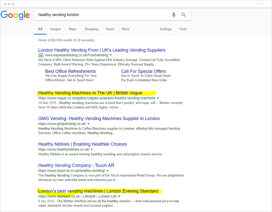 The Jar SERP before SEO efforts