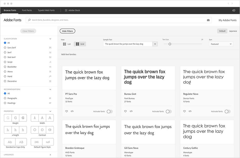 screenshot of Adobe Fonts Typekit