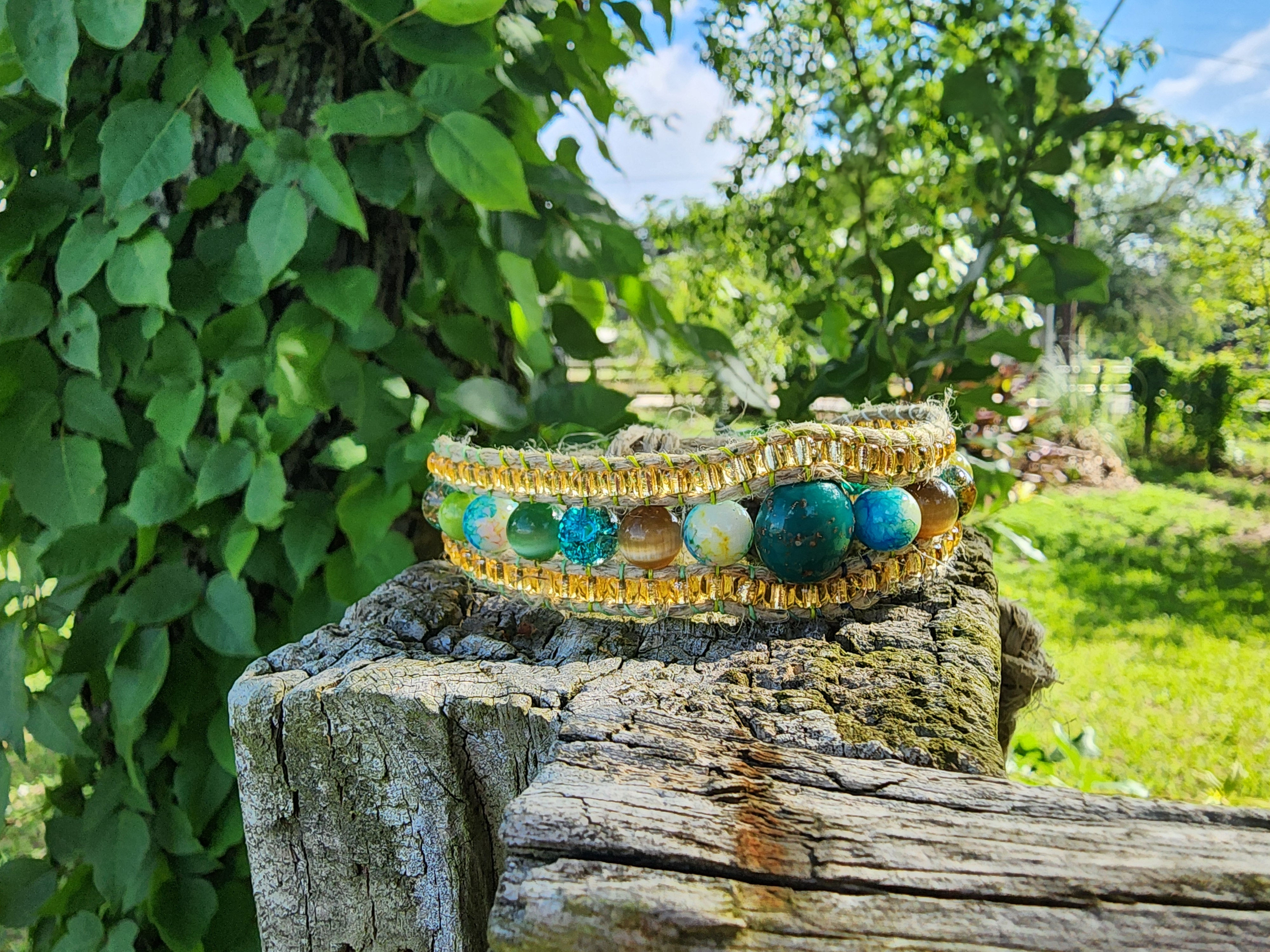 Cats Eye, Glass, and Hemp beaded Bracelet \Anklet