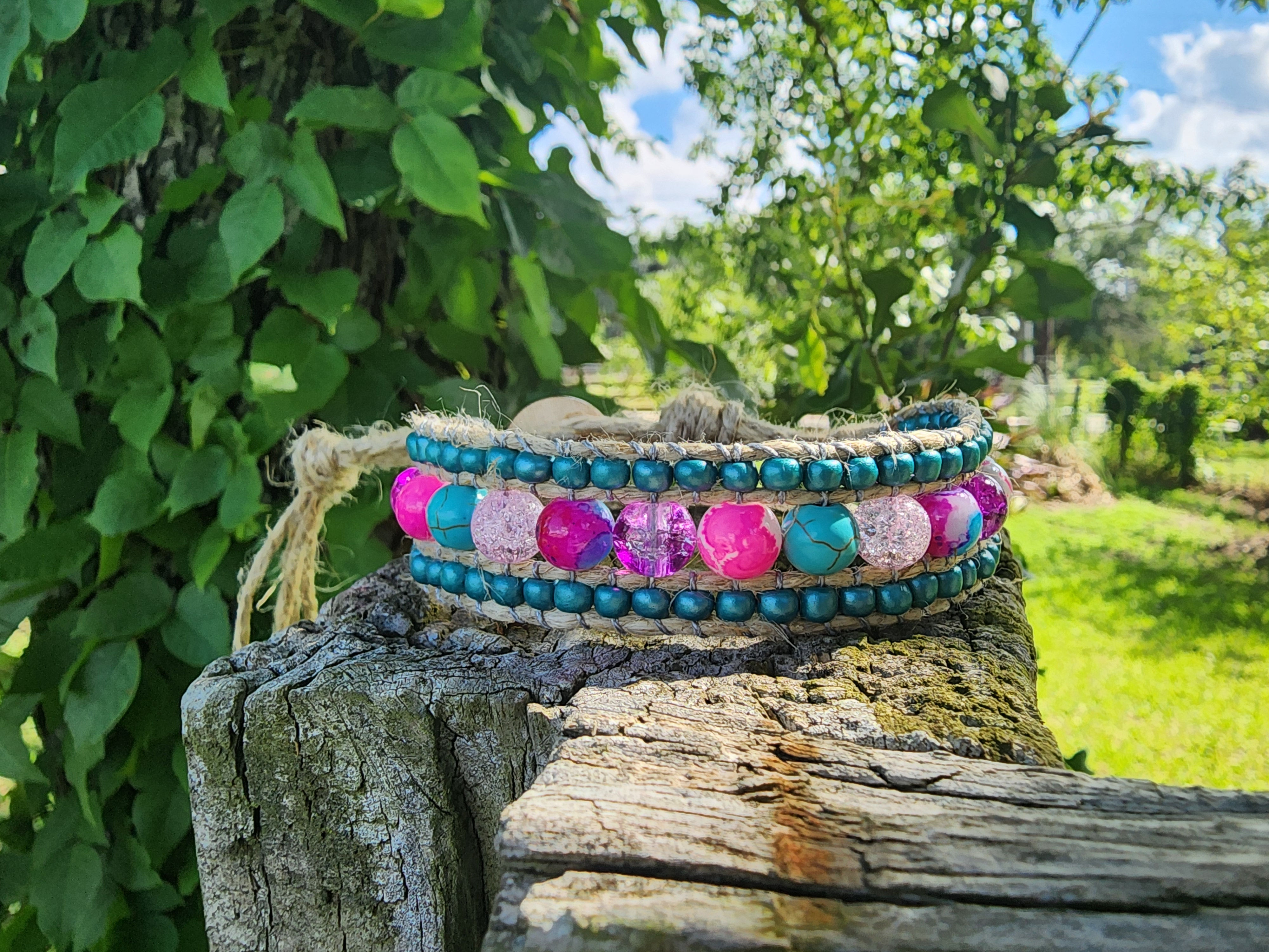 Glass and Hemp beaded Bracelet/Anklet