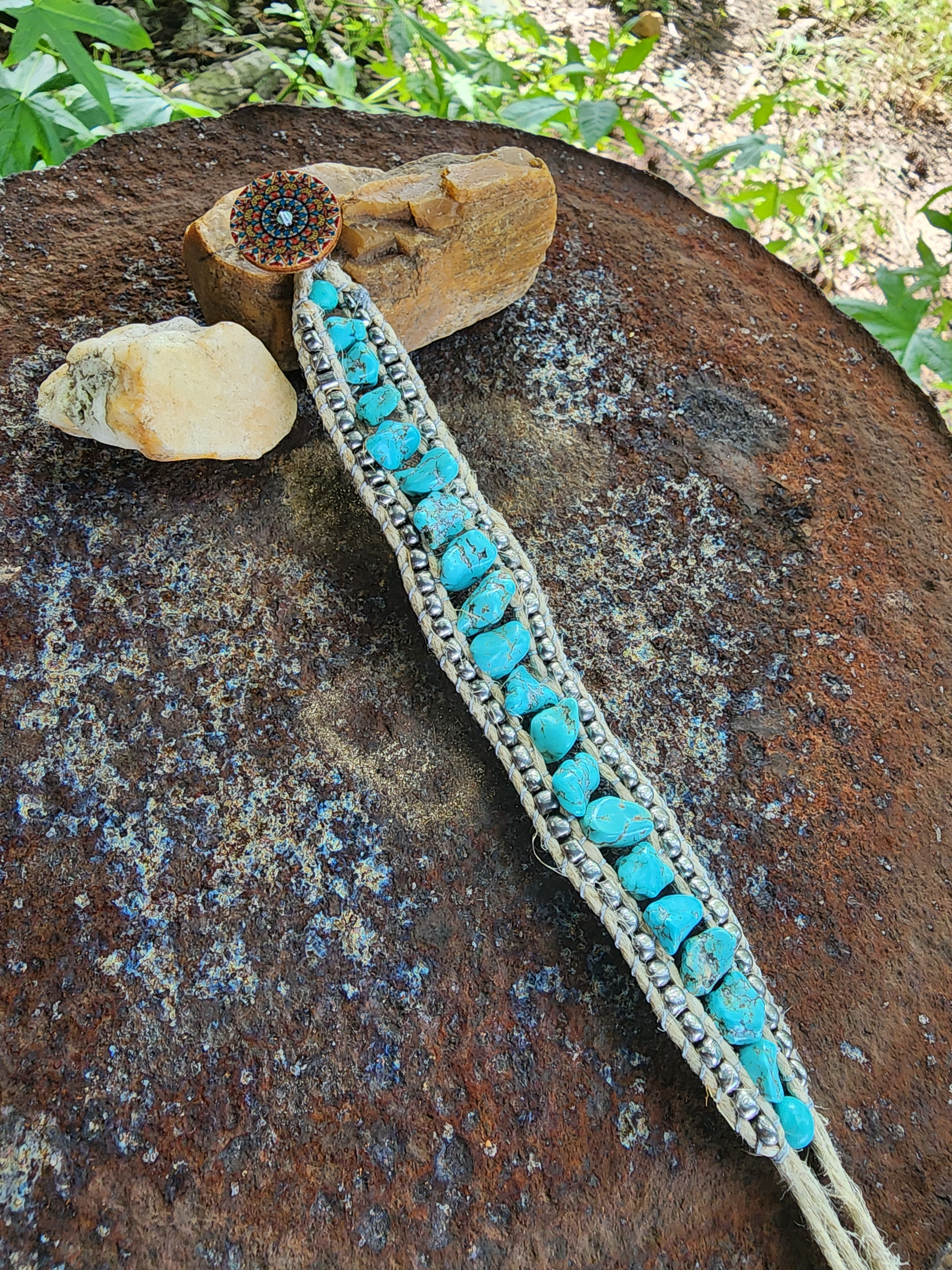 Tumbled Turquoise Mala Button Bracelet/Anklet