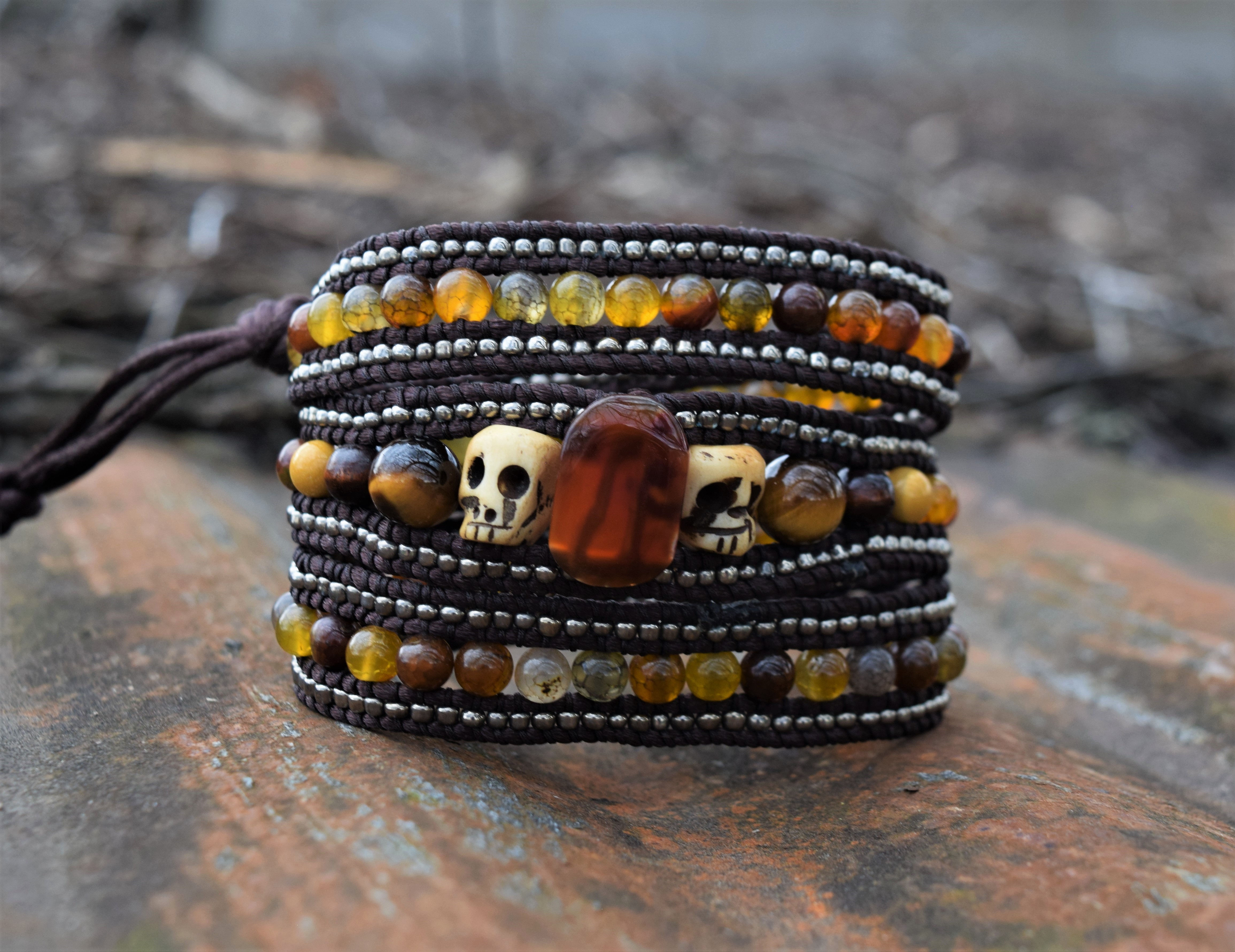 Dragon Vein Agate, Carnelian, Tiger Eye, Yellow Jasper, Sandalwood, Carved Bone