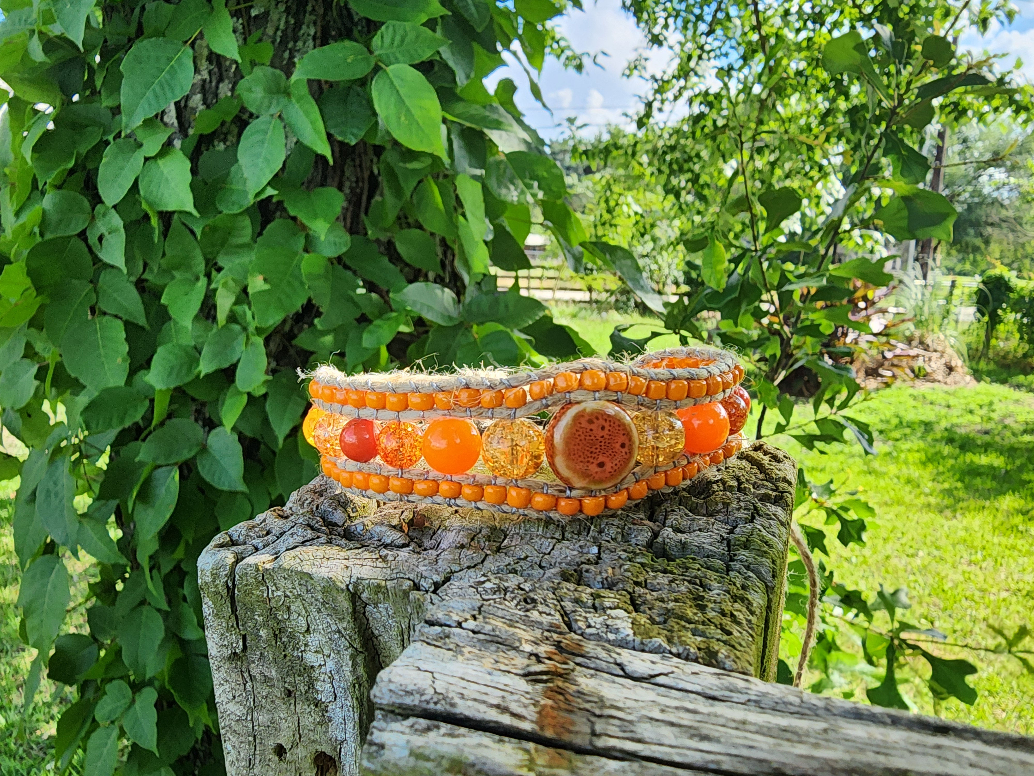 Glass and Hemp beaded Bracelet/Anklet