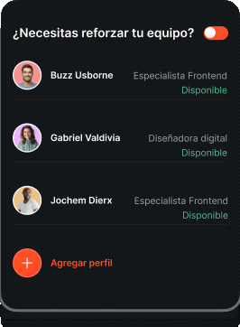 Tarjeta visual de perfiles TI disponibles para outsourcing