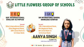 Aanya Singh of Class V from Little Flowers Public Sr Sec School has achieved 1st Class rank and 10th