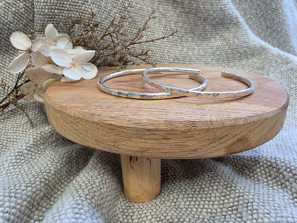 Thumbnail: Sterling silver  or gold 3mm hammered bangle cuff