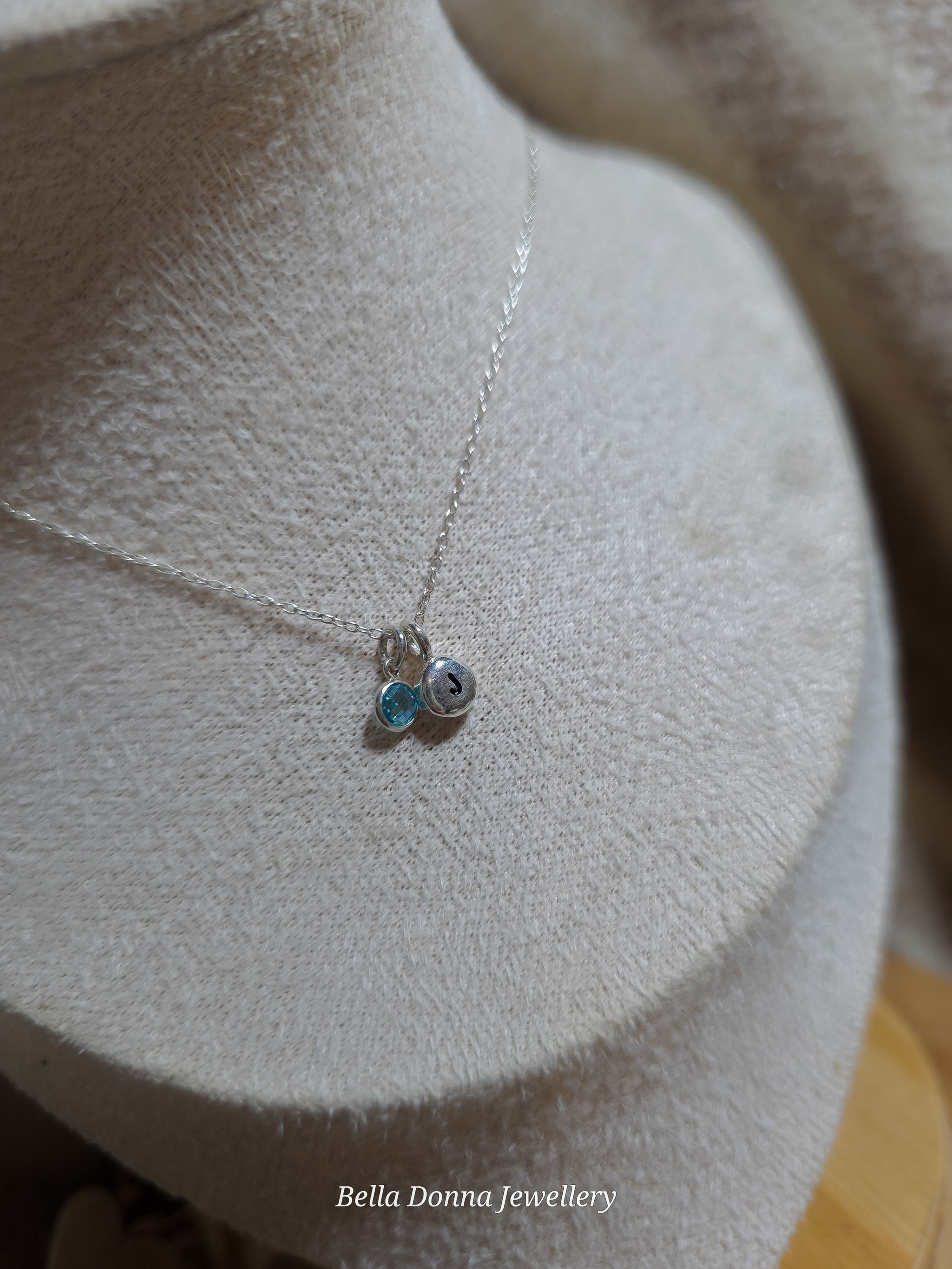 Personalised initial and birthstone pendant sterling silver necklace