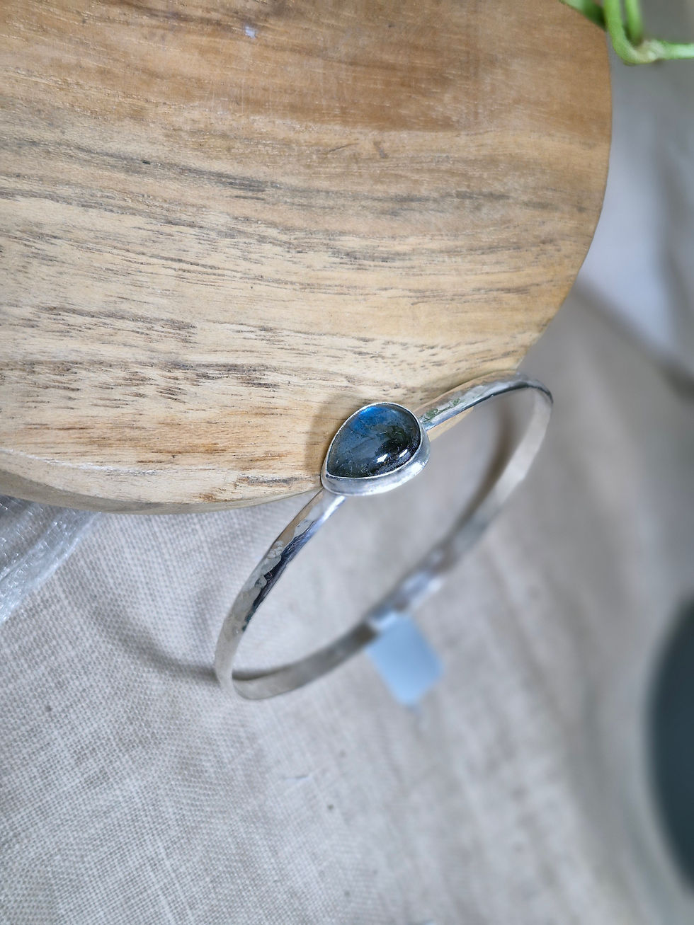 Thumbnail: Sterling silver 2mm Gemstone bangle