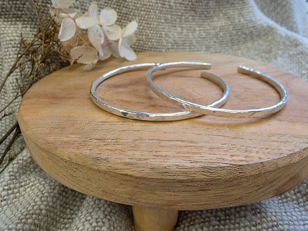 Thumbnail: Sterling silver  or gold 3mm hammered bangle cuff