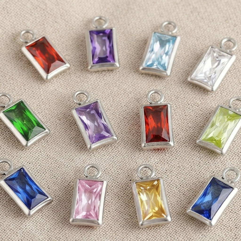 Birthstone Baguette Crystal assorted Charms - Gemstone charm
