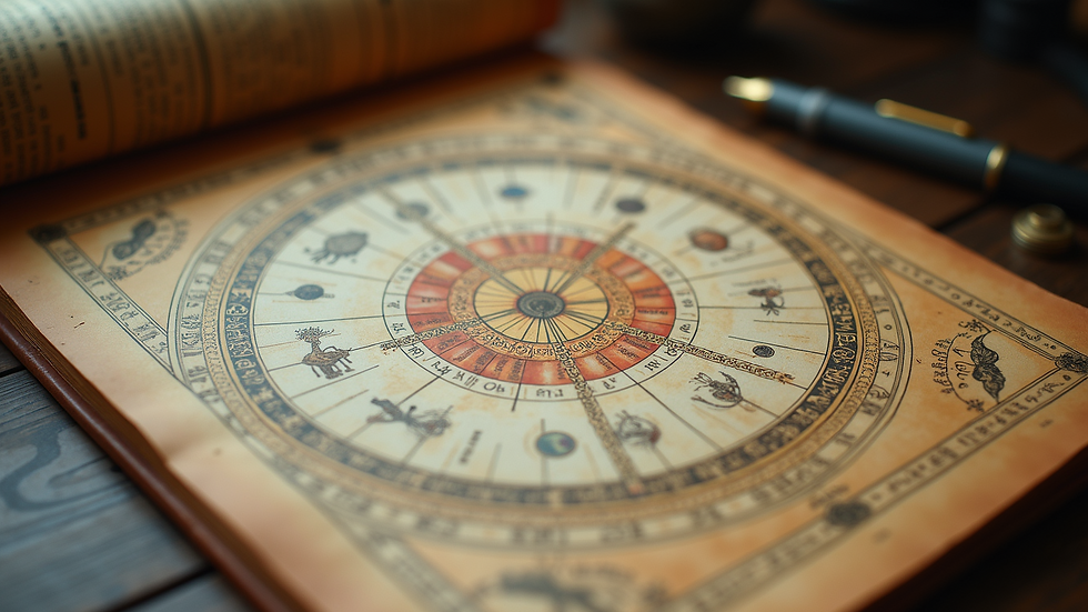 High angle view of a detailed Vedic astrology birth chart with planets and houses