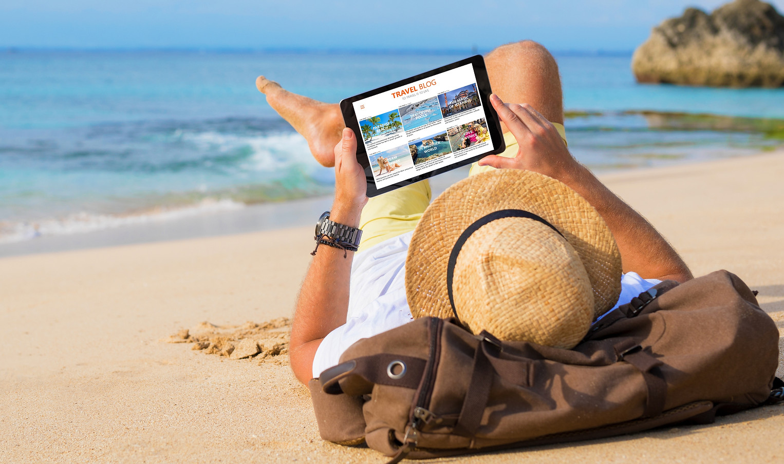A traveller browsing for travel destinations and holidays around the world.