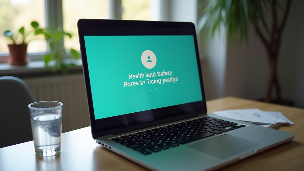 Eye-level view of a laptop showing an online training module on health and safety