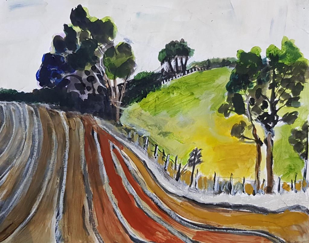 Nr 15: Achteruitzicht la Commodité, 40,5x50,5 cm, gemengde techniek op papier.