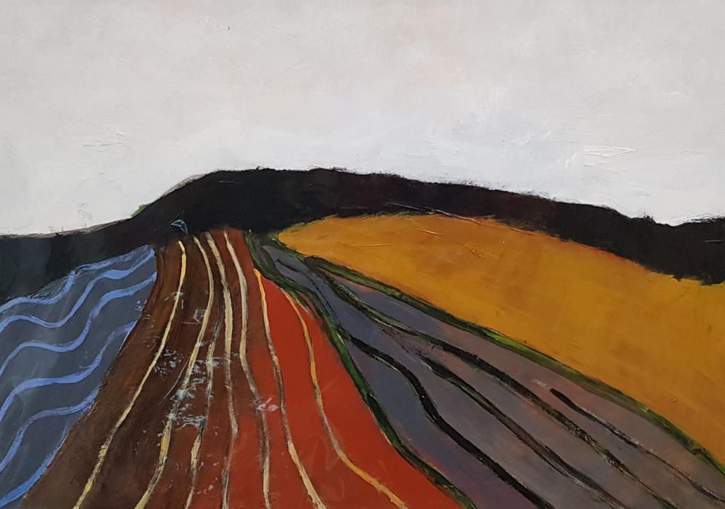 Nr 3: Landschap met Voren 1, 50x70 cm, acryl op papier.