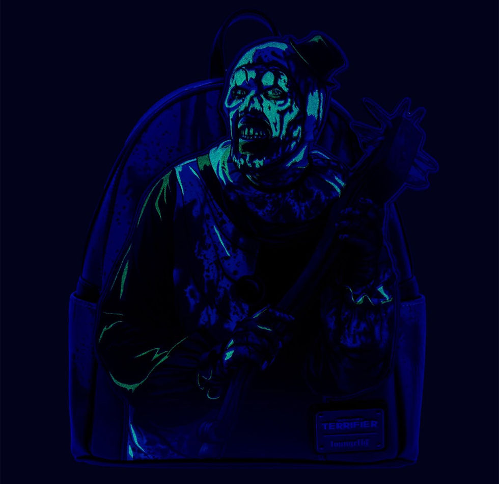 Thumbnail: Terrifier Art the Clown Blood Splatter Glow Mini-Backpack by Loungefly