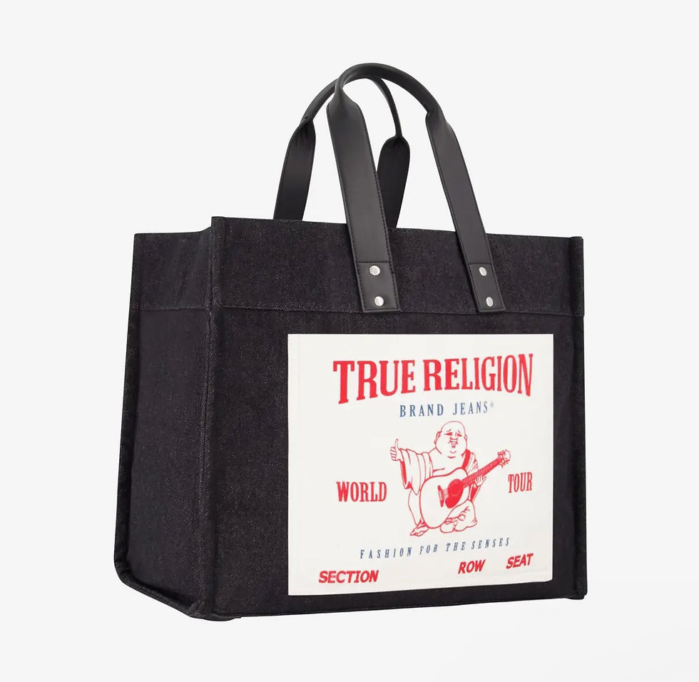 Thumbnail: True Religion Large Washed Black Denim Tote, Black