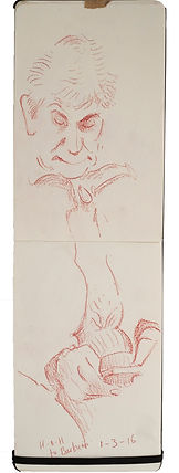 Tube Travellers - Harrow on the Hill to Barbican, 1-3-16 Crayon on paper. Simon Page