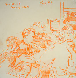 A Harrow Journey - Shells, Dining Hall, 16-10-15. Conte on paper. Simon Page