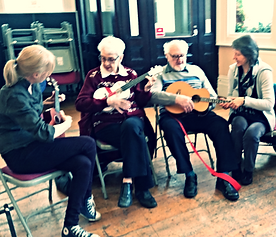 Sing Healthy Play Happy music group for people with dementia and their carers. Ukulele jam. An Open Strings Music project