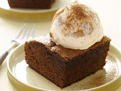 Brownie topped with ice cream