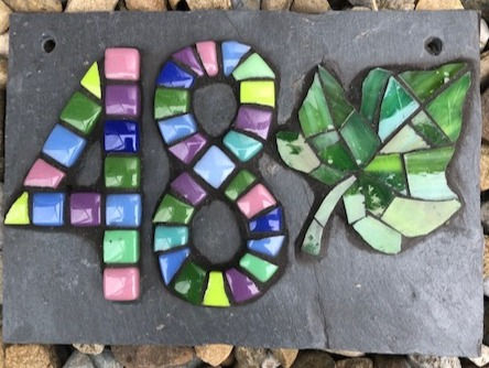 Thumbnail: Mosaic house number bee/dragonfly/leaf/shamrock/elephant/cherry