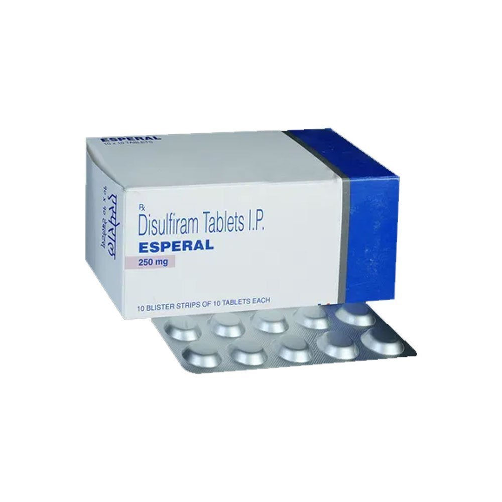 Esperal 250mg Tablet (Disulfiram) is used to treat chronic alcoholism by creating unpleasant reactions when alcohol is consum