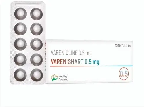 Varenismart 0.5mg Tablet contains Varenicline, used for smoking cessation.