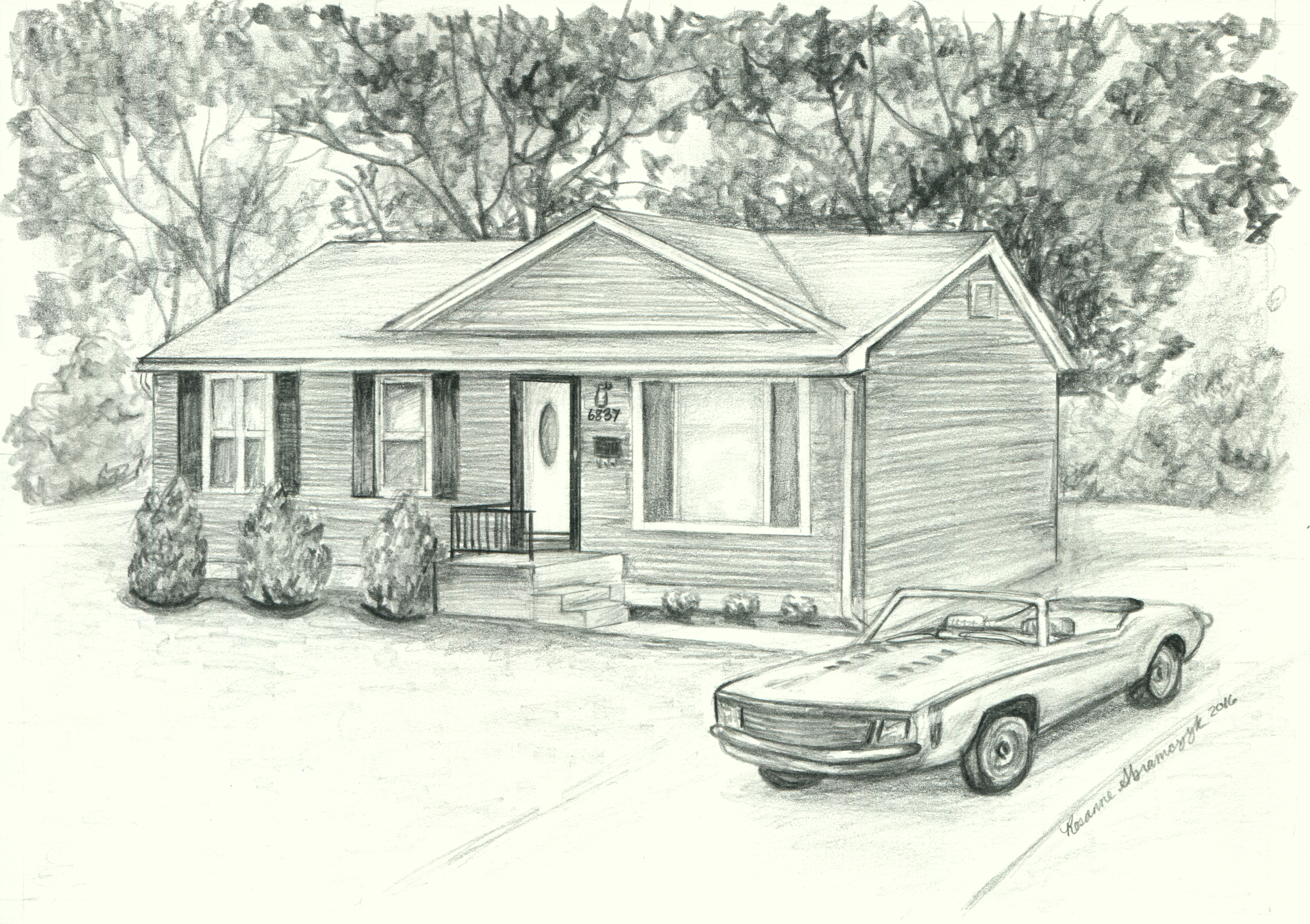 Caroline's House, by Rosie Abramczyk, Pencil Drawing, 2016