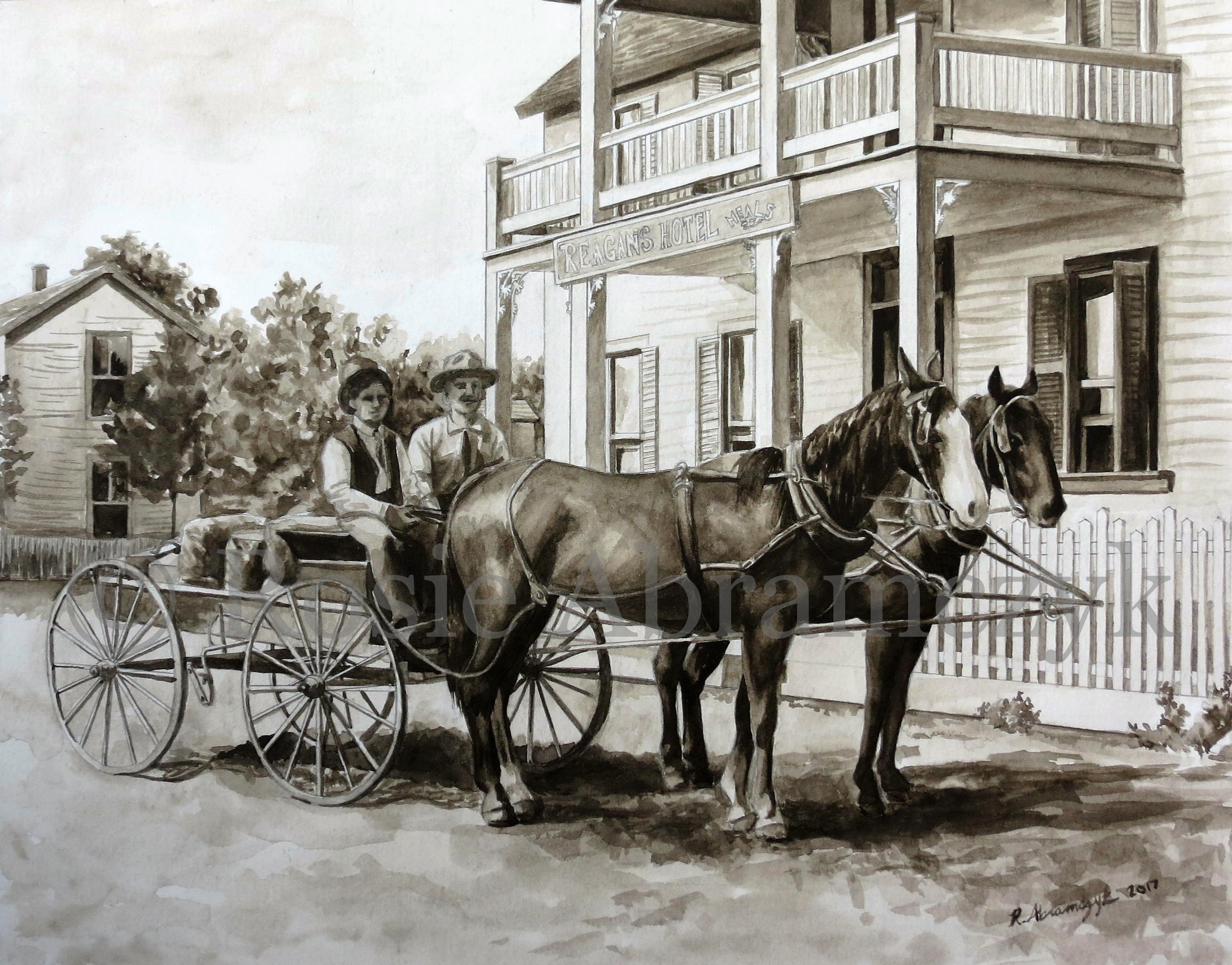 Historic Reagan Hotel, Marquand, MO, by Rosie Abramczyk, Watercolor and Pencil, 2017