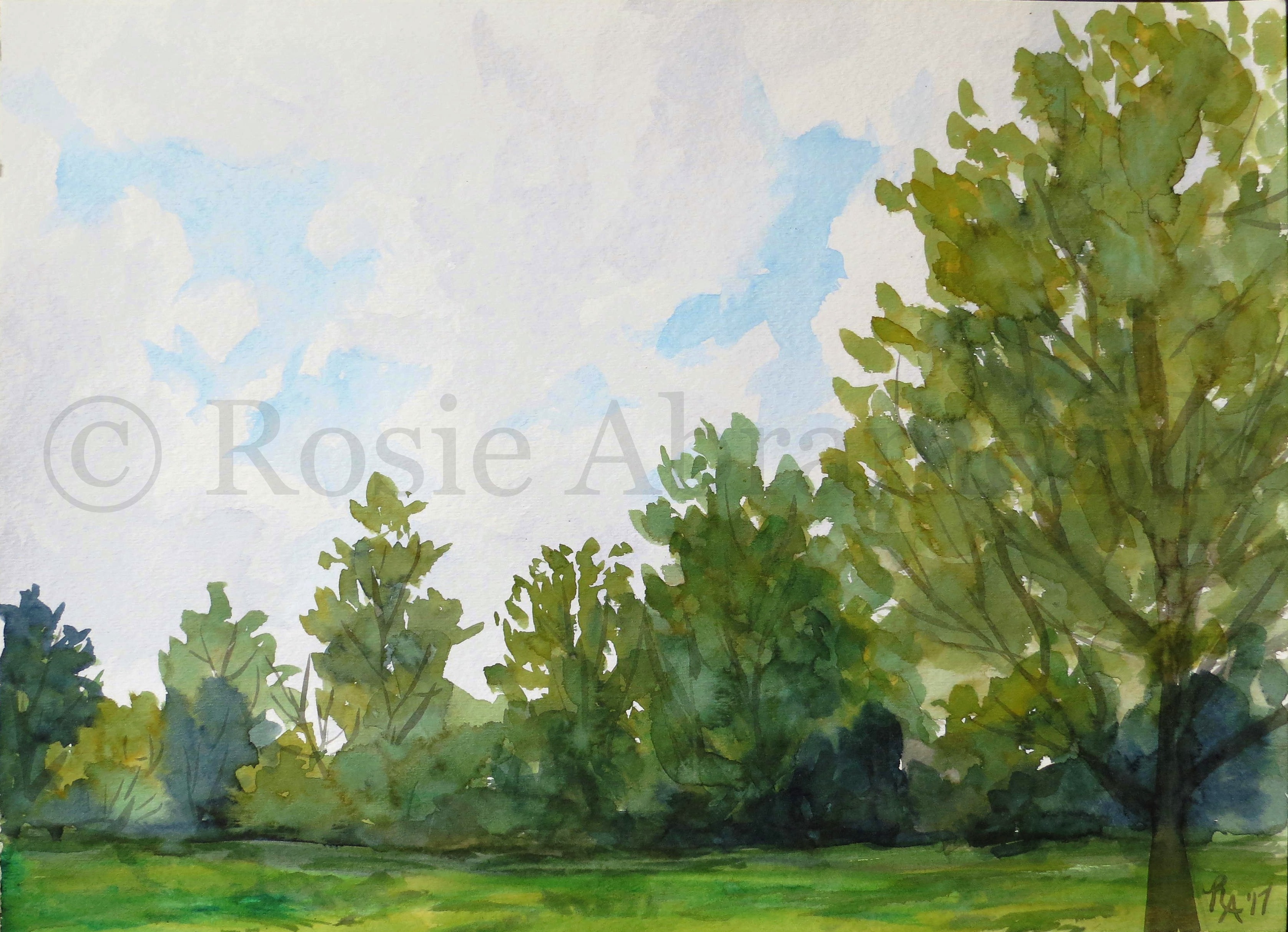 Greenery Along the Bank of the Mississippi River, St. Charles, MO, by Rosie Abramczyk, Watercolor, 2