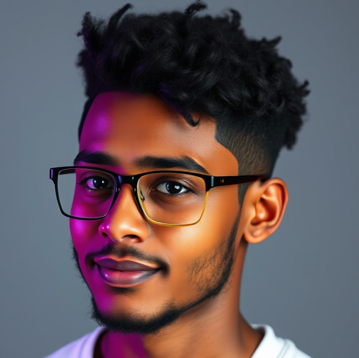 a student male wearing glasses